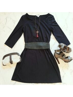 Garnet Hill Essential Scoop Neck A Line Black 3/4 Sleeve Dress NWOT